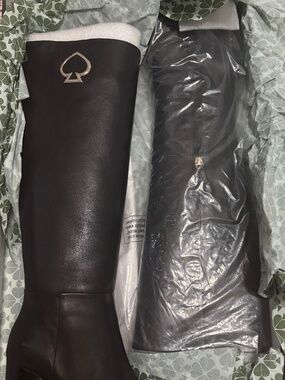 Kate Spade Black Nappa Black Knee Length Helana Boots New In Box Size 8 1/2